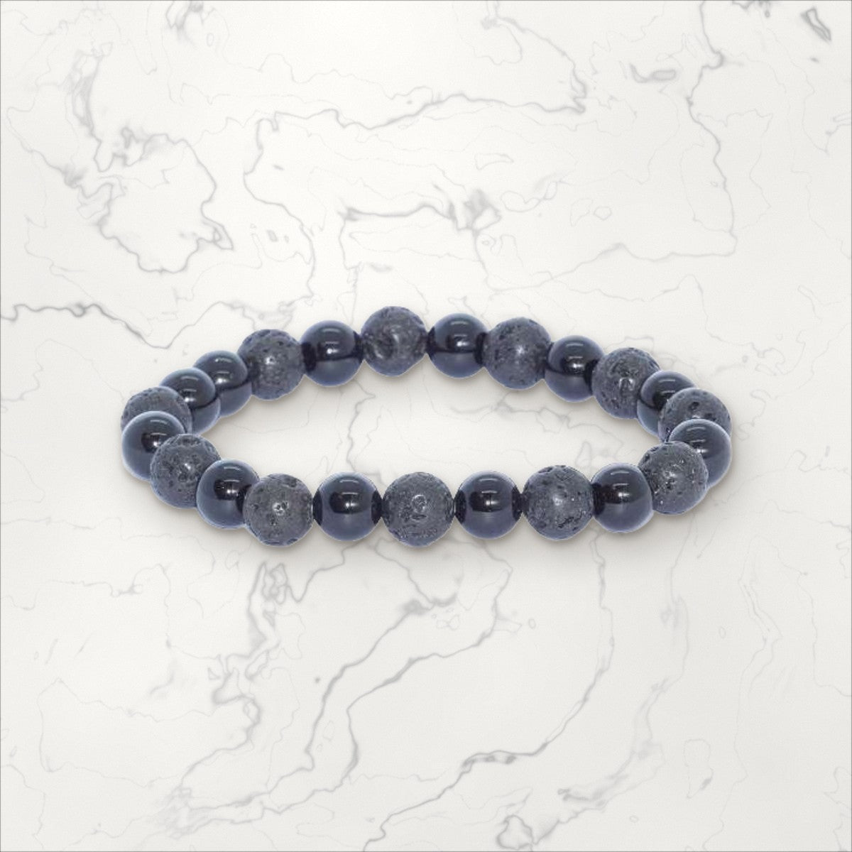 Bracelet pierres rondes Onyx et Pierre de Lave
