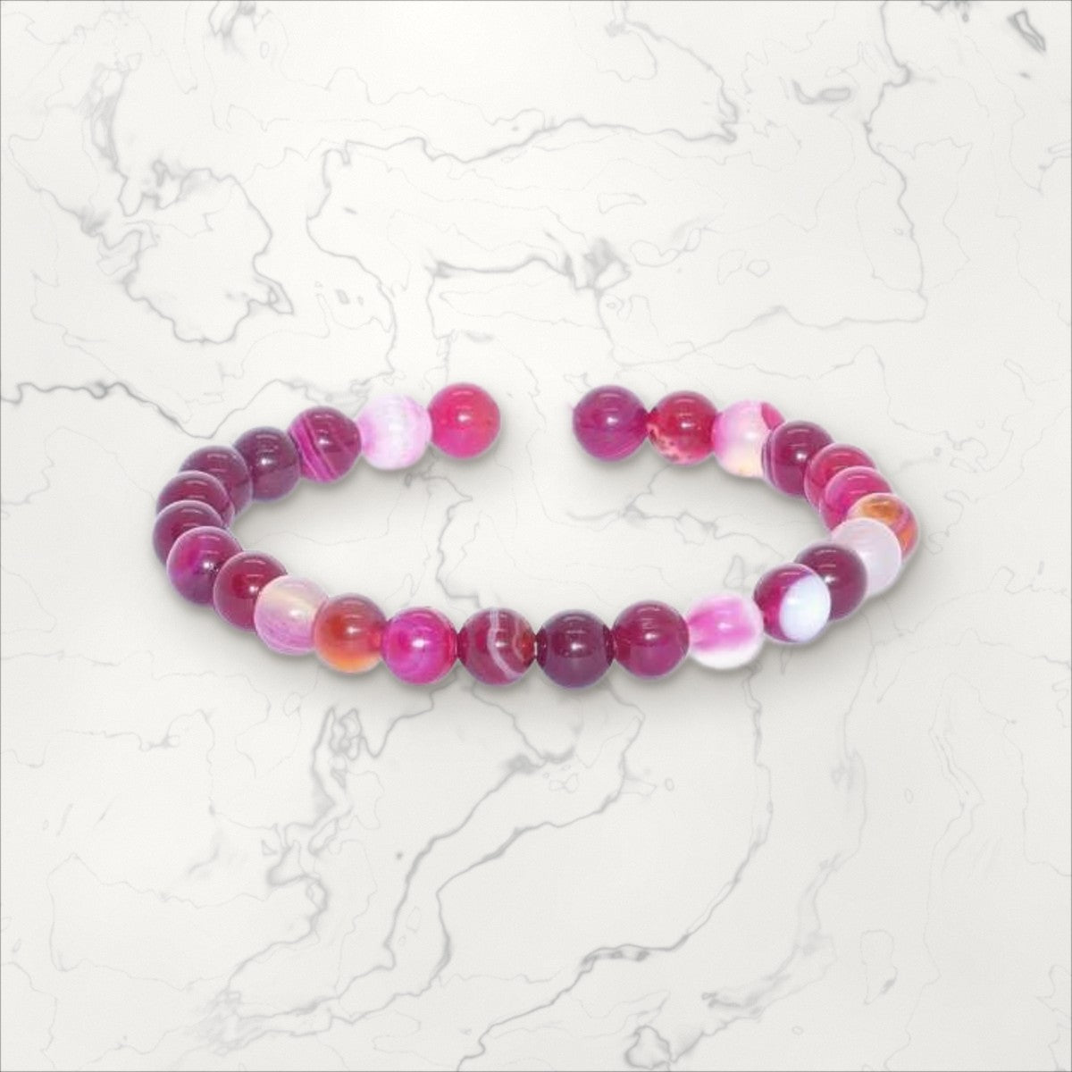 Bracelet pierres rondes Agate rose 6 mm