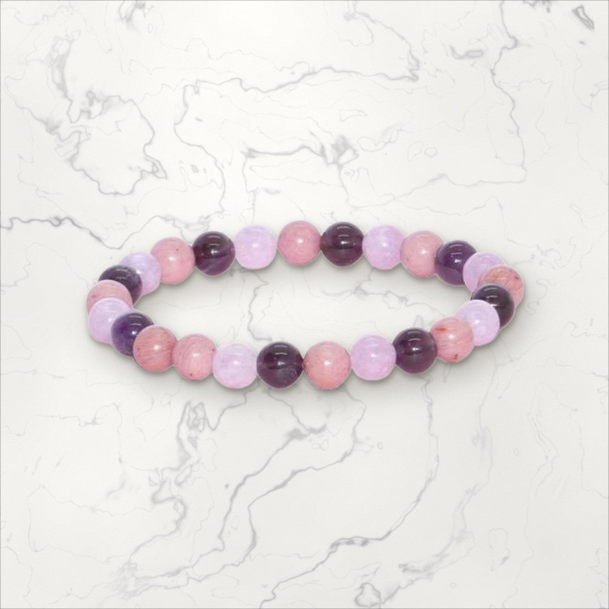 Bracelet pierres rondes Grenat - Kunzite - Rhodochrosite