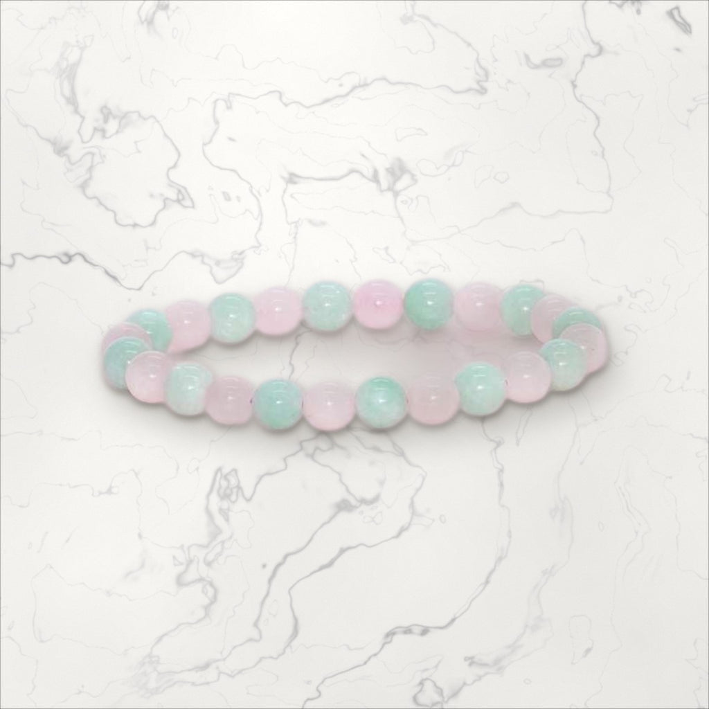 Bracelet pierres rondes Jade - Quartz rose