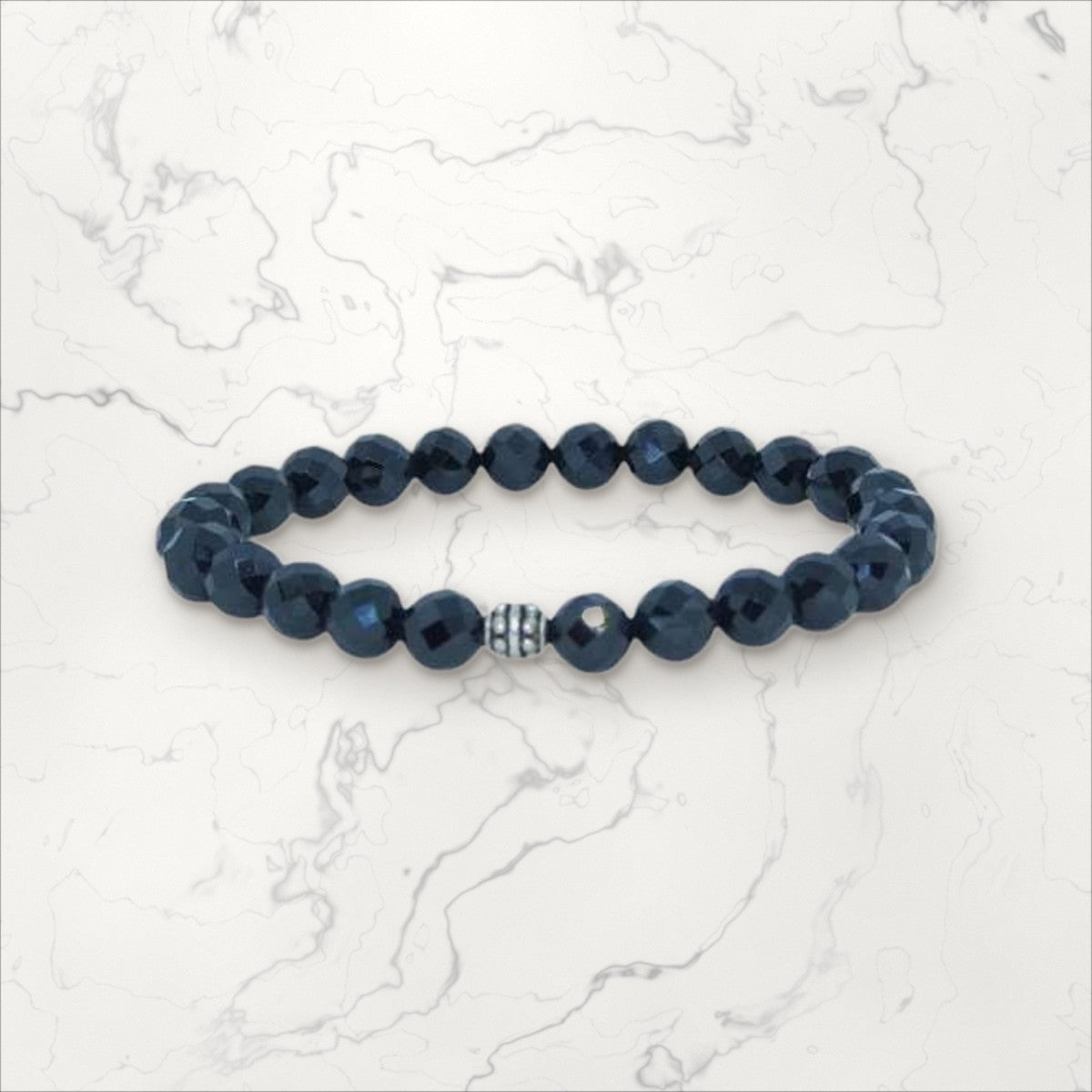 Bracelet pierres rondes facettées Spinelle Noire
