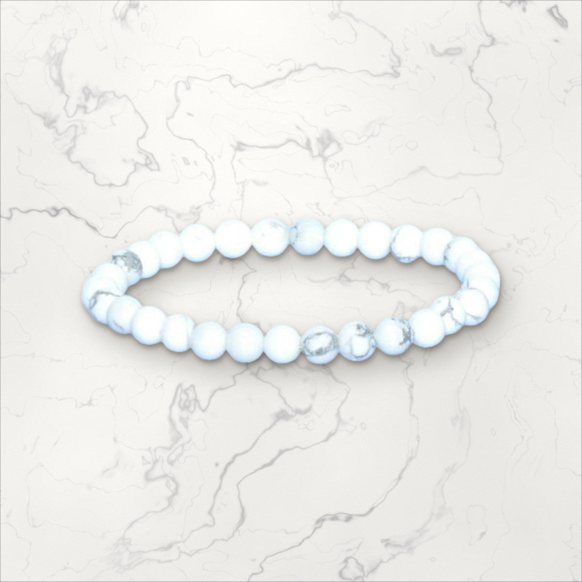 Bracelet pierres rondes Howlite Blanc 6 mm