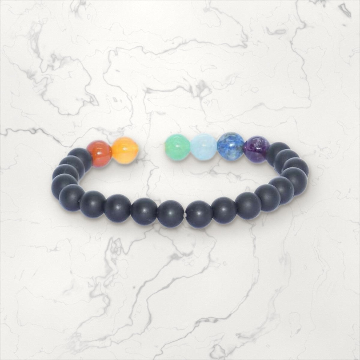 Bracelet pierres rondes Onyx mat et 7 chakras