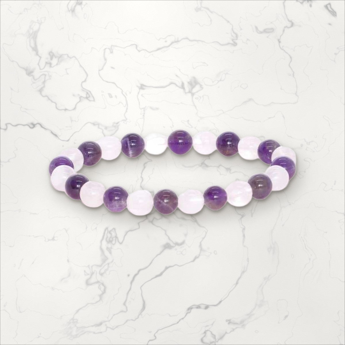 Bracelet pierres rondes Améthyste et Quartz rose