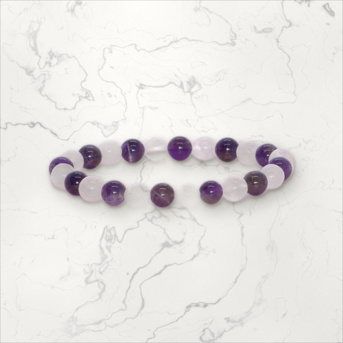 Bracelet pierres rondes Améthyste et Quartz rose