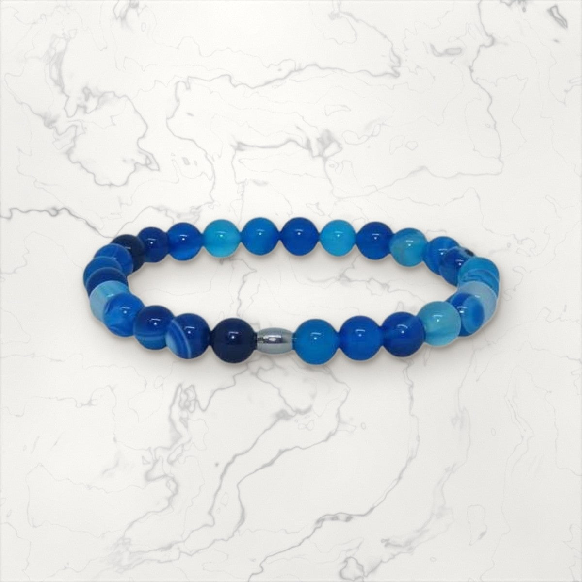 Bracelet pierres rondes Agate bleue 6 mm