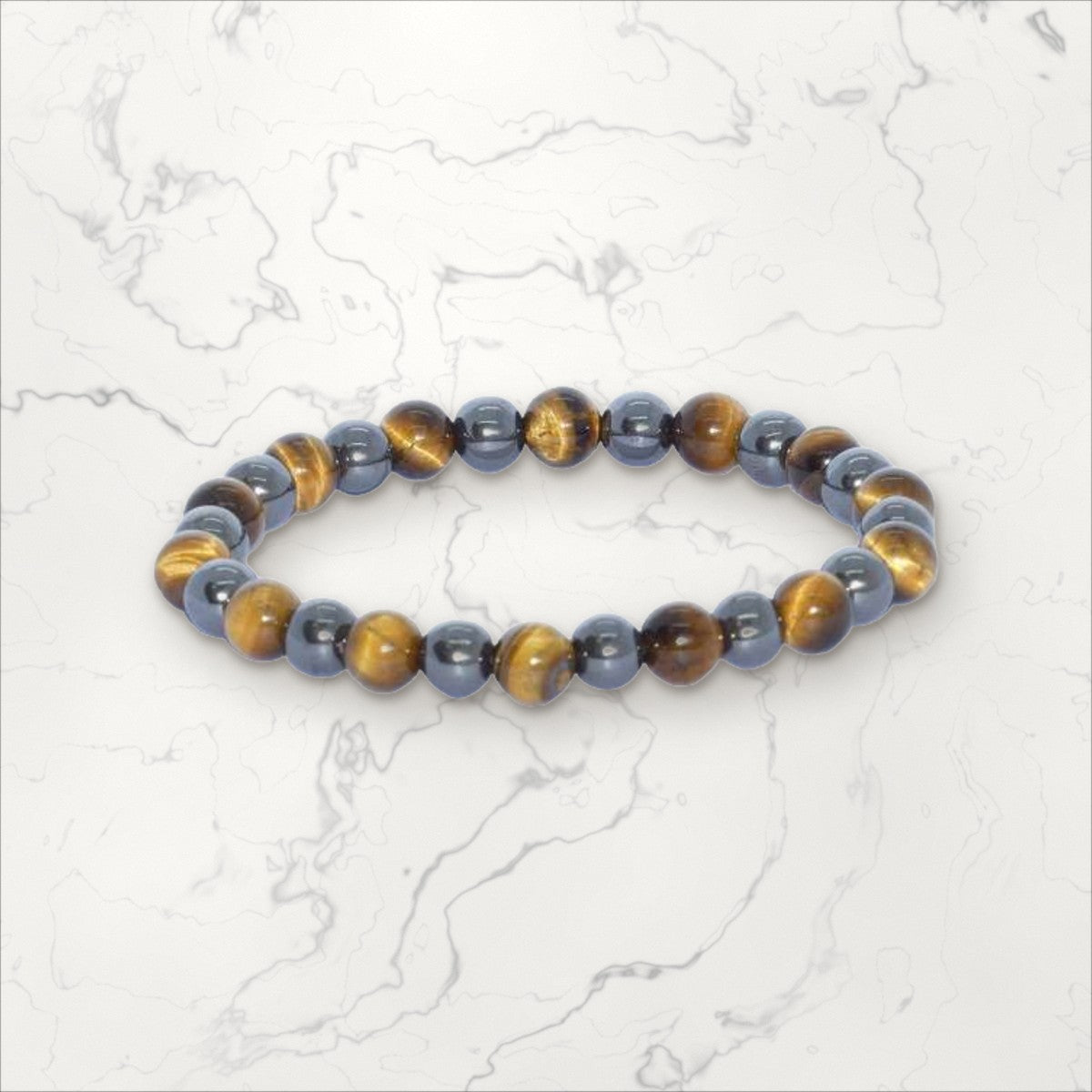 Bracelet pierres rondes Hématite-Œil de Tigre