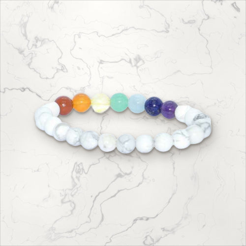 Bracelet pierres rondes Howlite 7 chakras