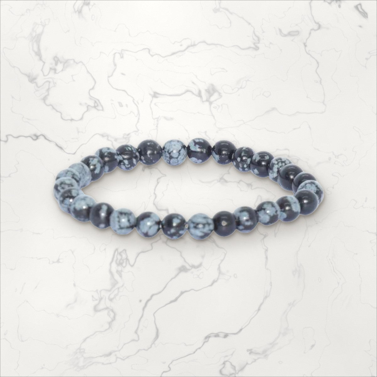 Bracelet pierres rondes Obsidienne neige 6 mm