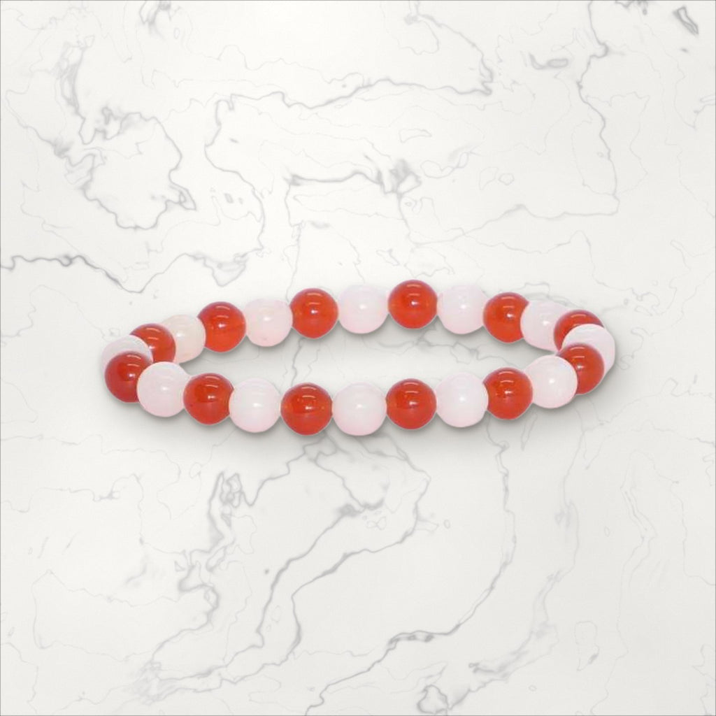 Bracelet pierres rondes Cornaline et Quartz rose