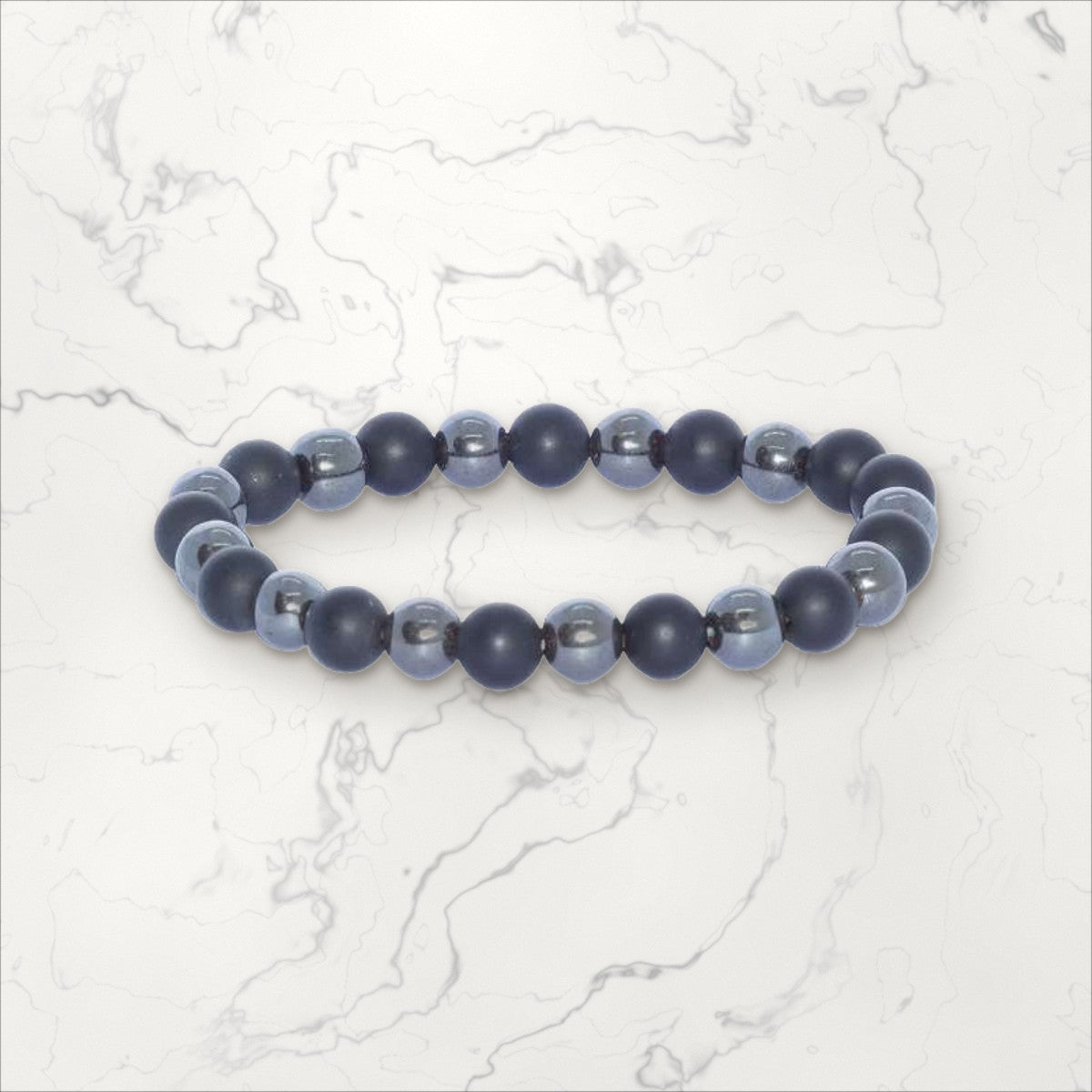 Bracelet pierres rondes Hématite Onyx mat 8 mm