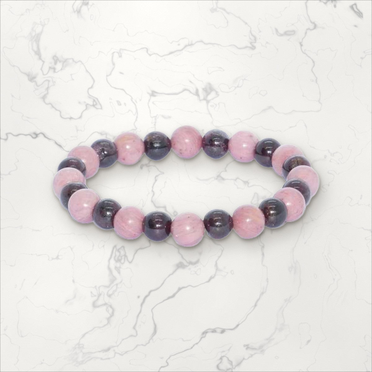 Bracelet pierres rondes Rhodochrosite et Grenat