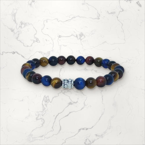 Bracelet pierres rondes 3 Oeil de Tigre  6 mm