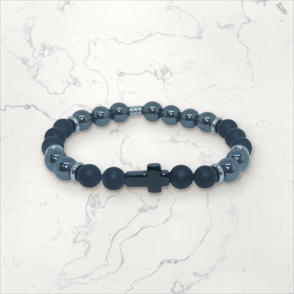 Bracelet Croix noire Onyx & Hématite