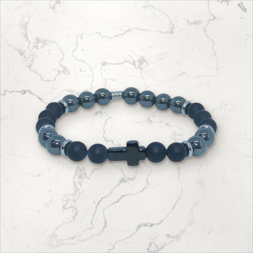 Bracelet Croix noire Onyx & Hématite