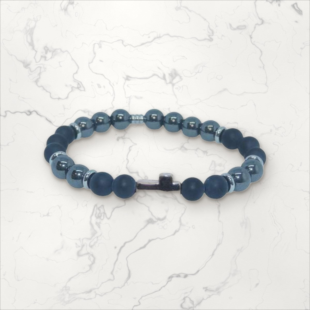 Bracelet Croix doré Onyx & Hématite