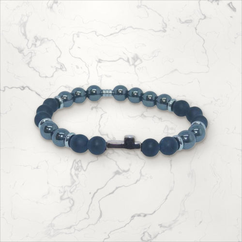 Bracelet Croix doré Onyx & Hématite