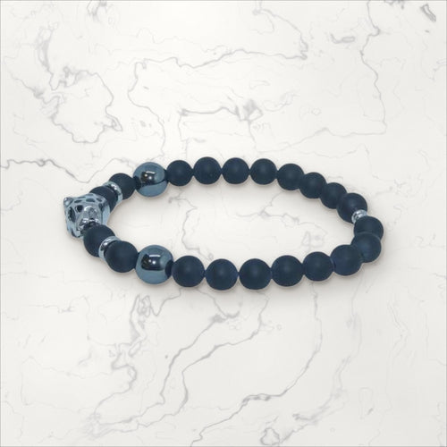 Bracelet  Tête de Léopard Onyx & Hématite