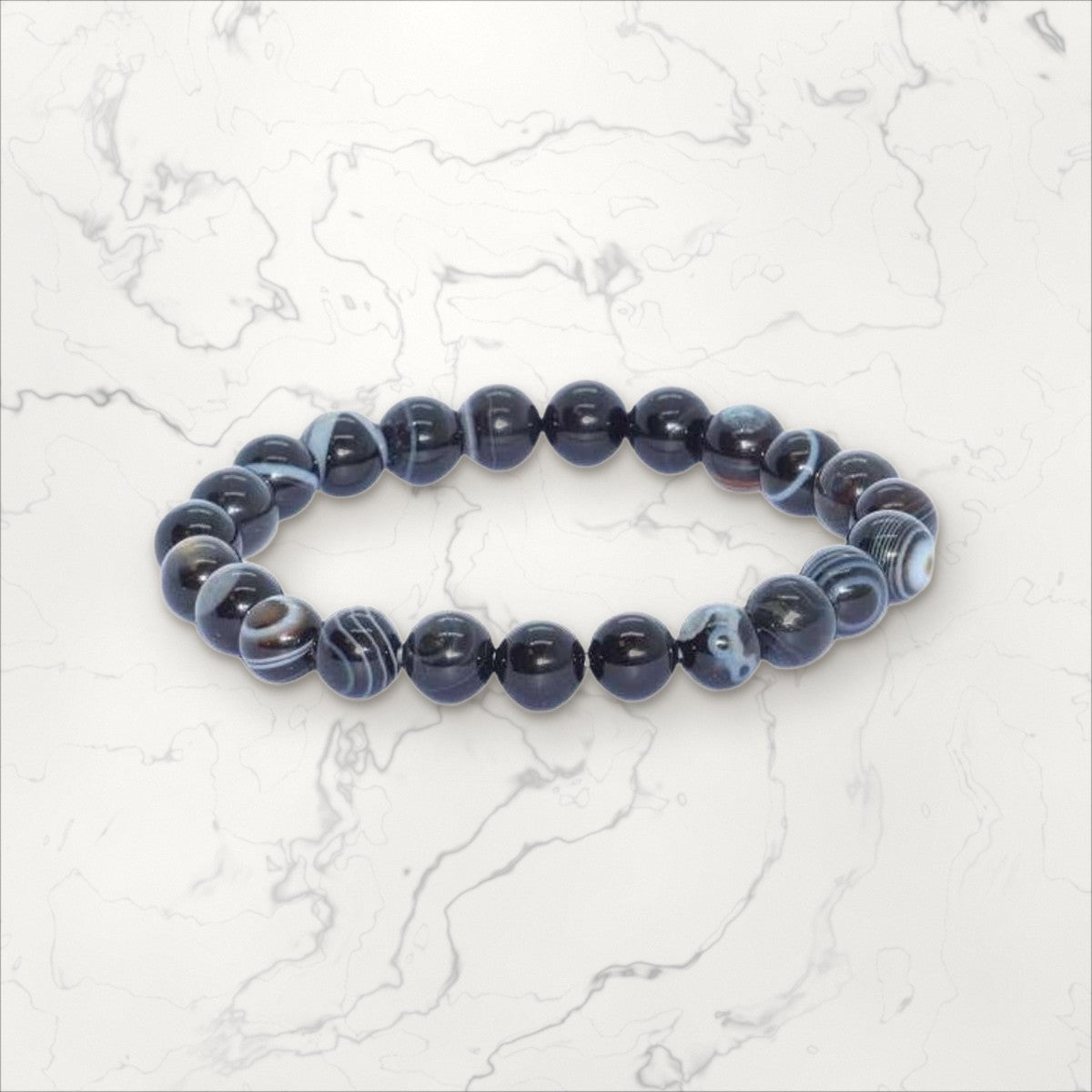 Bracelet pierres rondes Onyx rayé