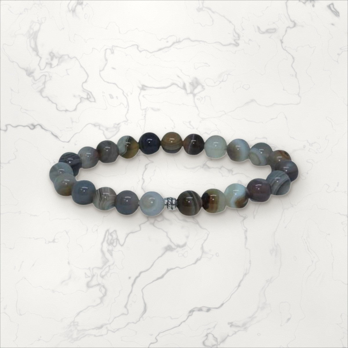 Bracelet pierres rondes Agate du Botswana