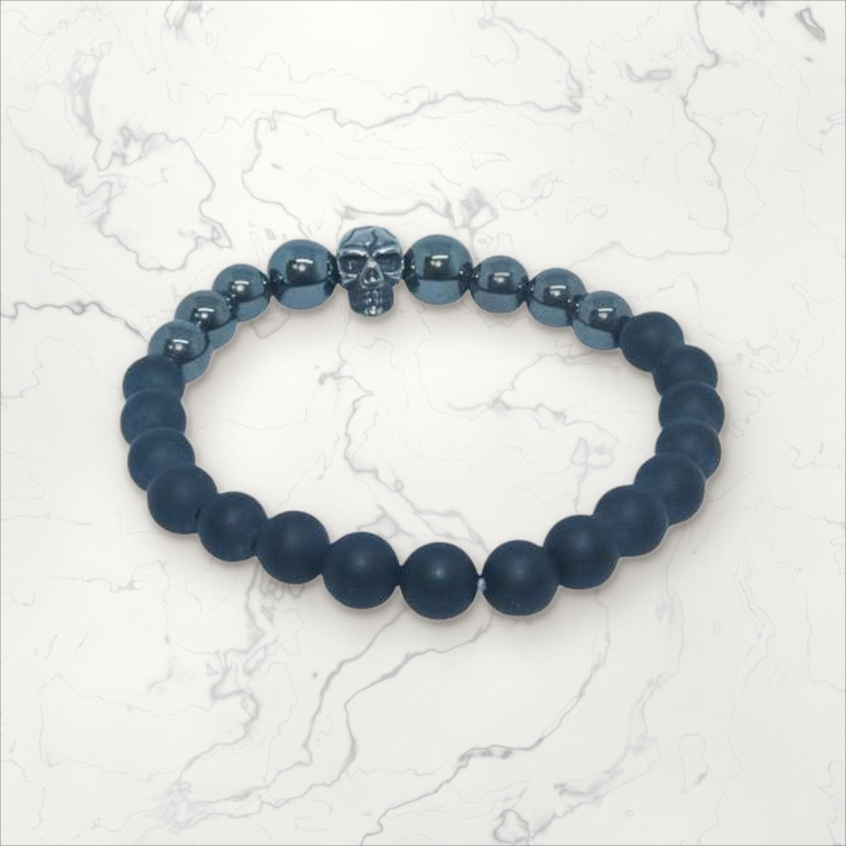 Bracelet Tête de Mort Onyx & Hématite
